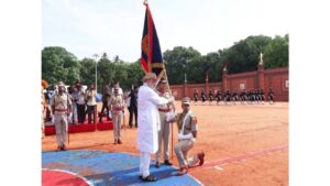 Amit Shah presents President’s colour to Puducherry police